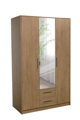 Swindon 3 Door 120cm Mirror Wardrobe with 2 Drawer - Planked Oak