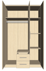Swindon High Gloss 3 Door 135cm Mirror Wardrobe with 2 Drawer - Black