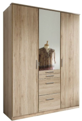Aachen 3 Door 4 Drawer Mirrored Wardrobe - Oak