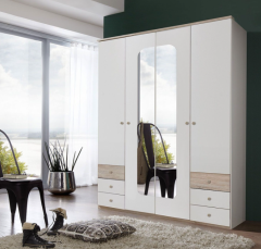 Bergen 4 Door 6-Drawer Mirrored Wardrobe - White & Oak