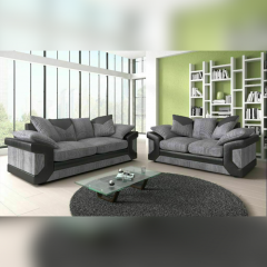 Dino Jumbo Cord 3 Seater and 2 Seater Sofa Set - Black with Grey