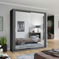 Hilton Mirror Sliding Door 180cm Wardrobe - Grey