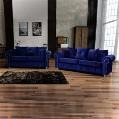 Ashwin Plush Velvet 3 Seater and 2 Seater Sofa Set - Blue