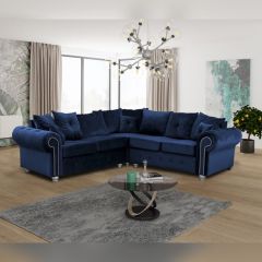 Ashwin Plush Velvet Corner Sofa Set - Blue