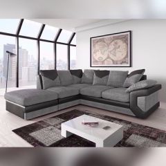 Dino Jumbo Cord Fabric Black with Grey Corner Sofa - Left Side