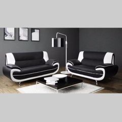 Palermo 3 Seater and 2 Seater Sofa Set - Black with White