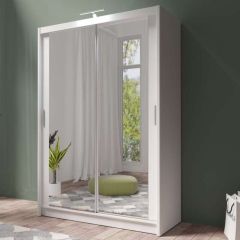 Hilton Mirror Sliding Door 150cm Wardrobe - White