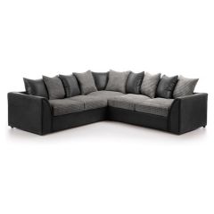Luca Jumbo Cord Fabric 5 Seater Corner Sofa - Black with Grey