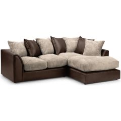 Luca Jumbo Cord Fabric Brown with Beige Corner Sofa - Right Side