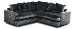 Crystal Crushed Velvet 5 Seater Corner Sofa- Black
