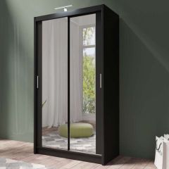 Hilton Mirror Sliding Door 150cm Wardrobe - Black