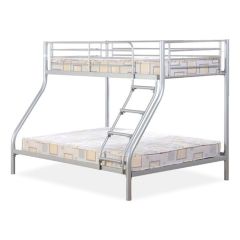 Classic Design Triple Metal Kids Bunk Bed with Ladder and Guard Rail- Silver