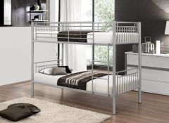 Single Metal Kids Bunk Bed with Ladder and Guard Rail - Silver
