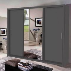 Memphis Mirror Sliding Door 250cm Wardrobe - Grey