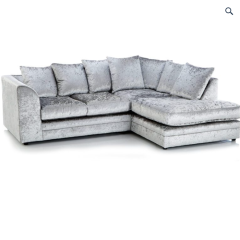 Crystal Crushed Velvet 4 Seater Silver Corner Sofa- Right Side