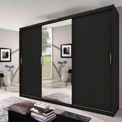 Memphis Mirror Sliding Door 250cm Wardrobe - Black