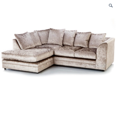 Crystal Crushed Velvet 4 Seater Mink Corner Sofa- Left Side