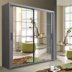 Alpha Mirror Sliding Door 150cm Wardrobe - Grey