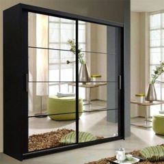 Alpha Mirror Sliding Door 150cm Wardrobe - Black