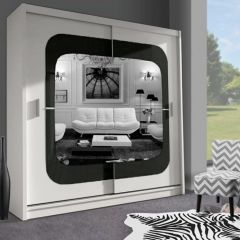 Virginia Mirror Sliding Door 150cm Wardrobe - White with Black