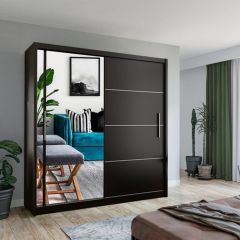 Inventive Mirror Sliding Door 150cm Wardrobe - Black