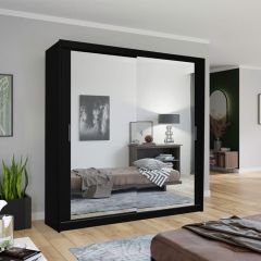 Hilton Mirror Sliding Door 180cm Wardrobe - Black