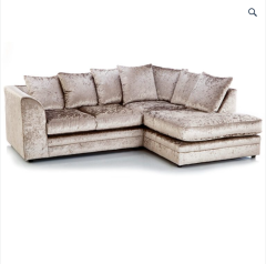 Crystal Crushed Velvet 4 Seater Mink Corner Sofa- Right Side