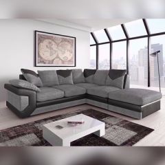 Dino Jumbo Cord Fabric Black with Grey Corner Sofa - Right Side