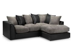 Luca Jumbo Cord Fabric Black with Grey Corner Sofa - Right Side