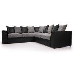 Luca Jumbo Cord Fabric 5 Seater Corner Sofa - Black with Grey