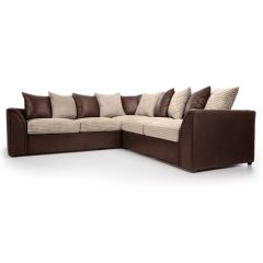 Luca Jumbo Cord Fabric 5 Seater Corner Sofa - Brown with Beige