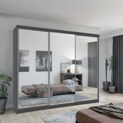 Hilton Mirror Sliding Door 250cm Large Wardrobe - Grey