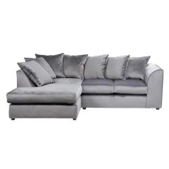 Chapman Plush Velvet 4 Seater Grey Corner Sofa - Left Side