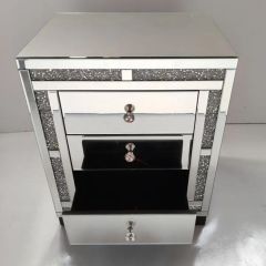 Diamond Glitz 3 Drawer Silver Mirrored Glass Bedside Table Cabinet