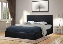 Modern Design Leather Upholstery Ottoman 5ft Kingsize Bed - Black