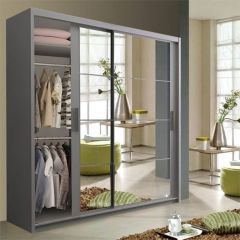 Alpha Mirror Sliding Door 150cm Wardrobe - Grey