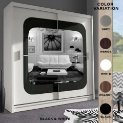 Virginia Mirror Sliding Door 203cm Wardrobe - White with Black
