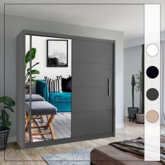 Inventive Mirror Sliding Door 203cm Wardrobe - Grey