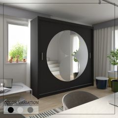 RIO Mirror Sliding Door 150cm Wardrobe - Black