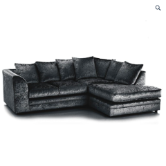 Crystal Crushed Velvet 4 Seater Black Corner Sofa- Right Side