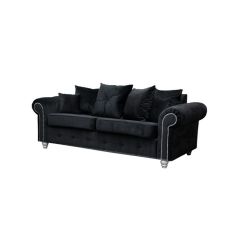 Ashwin Plush Velvet 3 Seater and 2 Seater Sofa Set - Black