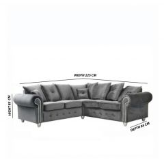 Ashwin Plush Velvet Corner Sofa Set - Grey