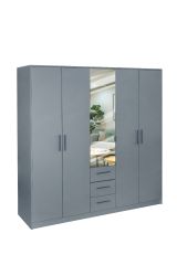 Swindon 5 Door 200cm Mirror Wardrobe with 3 Drawer - Grey