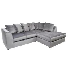 Chapman Plush Velvet 4 Seater Grey Corner Sofa - Right Side