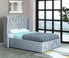 Mayfair Ottoman Storage Crush Silver Velvet Bed Frame with LED - 4ft6 Double size
