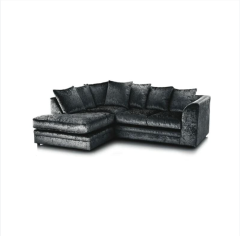 Crystal Crushed Velvet 4 Seater Black Corner Sofa- Left Side