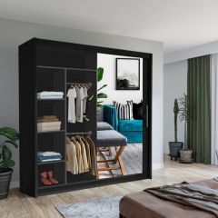 Inventive Mirror Sliding Door 203cm Wardrobe - Black