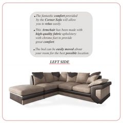 Dino Jumbo Cord Fabric Brown with Beige Corner Sofa - Right Side