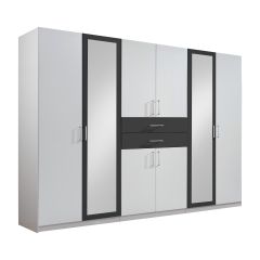 Diver 6 Door Mirrored Wardrobe - White And Graphite