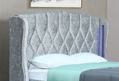 Mayfair Ottoman Storage Crush Silver Velvet Bed Frame with LED - 5ft Kingsize